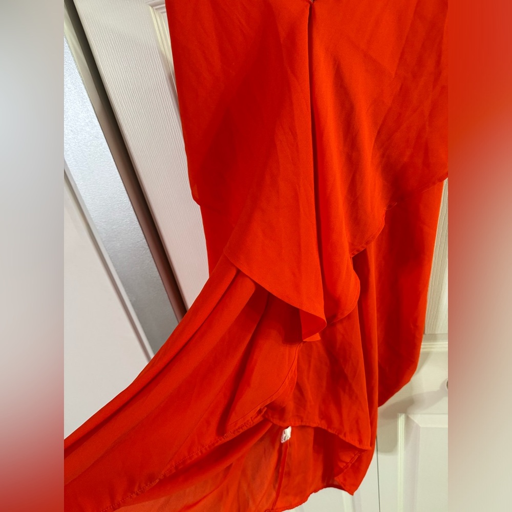 Dark red Orange ruffle dress beach cover up size Medium open back Y strap - Picture 6 of 6